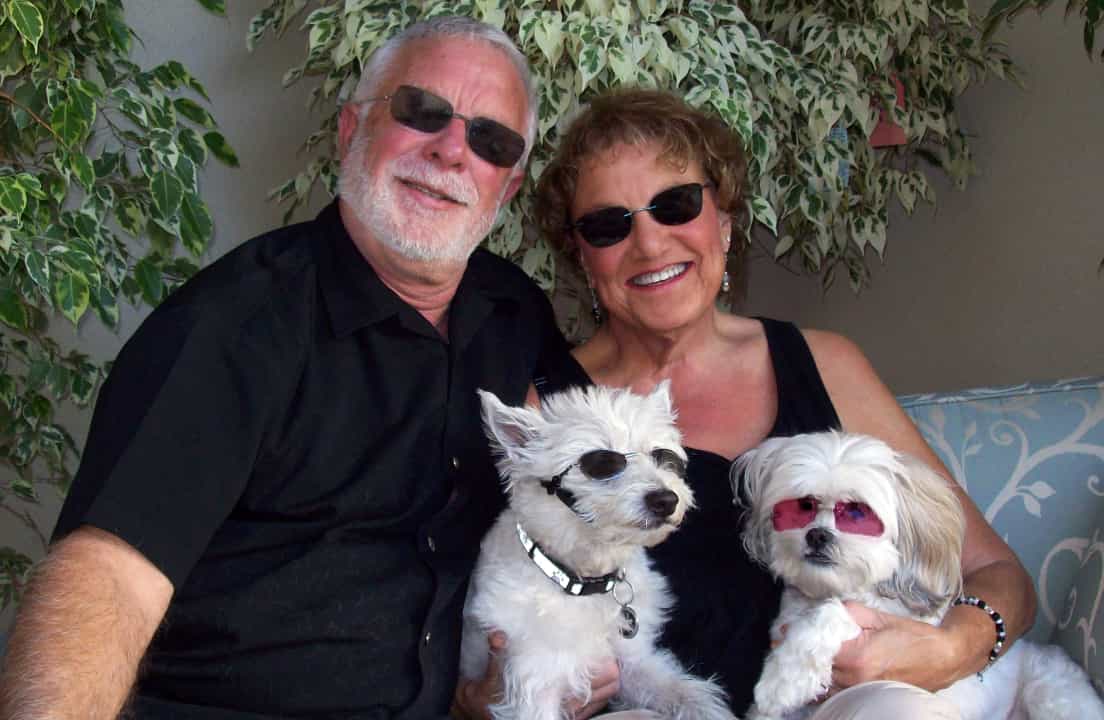 Joanne, her husband, and her dogs