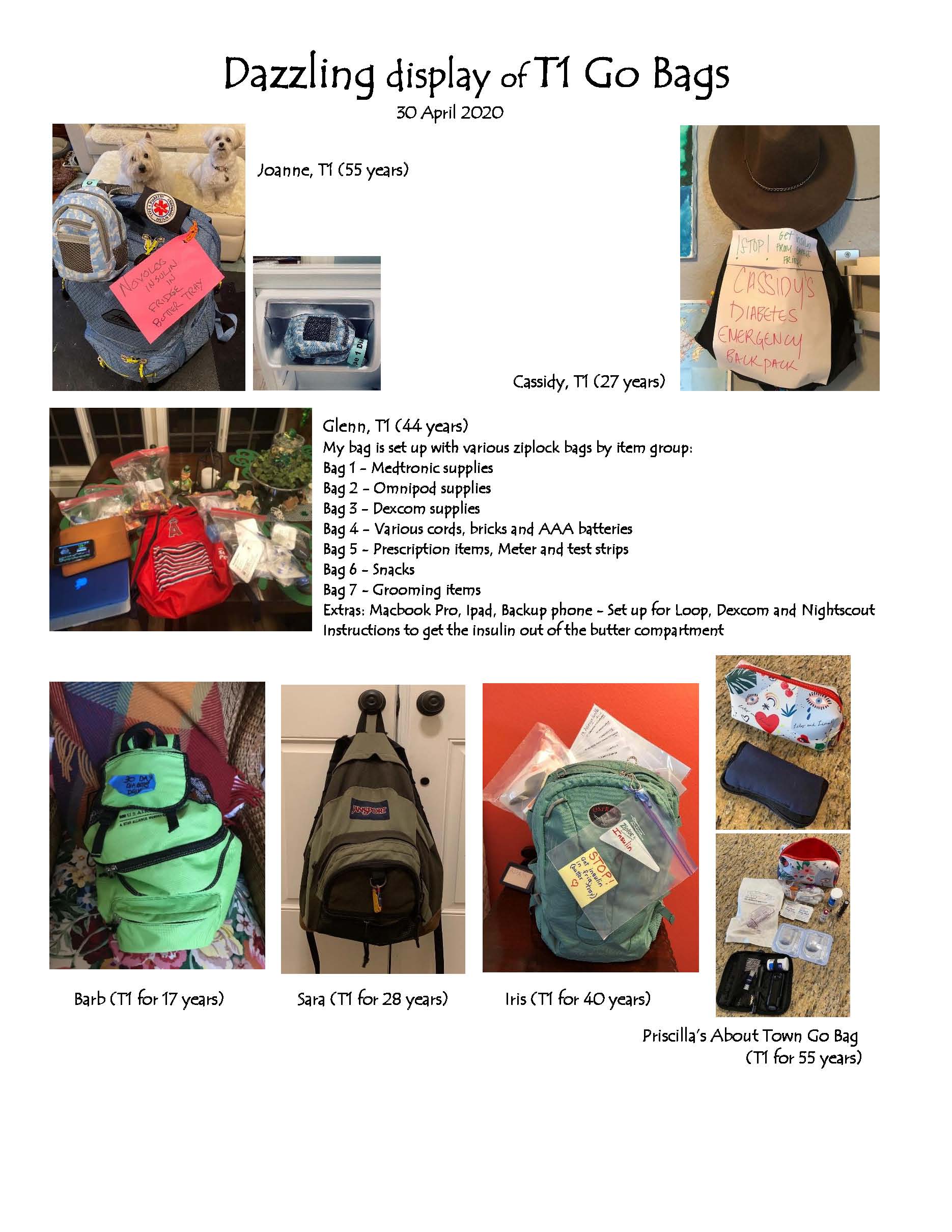 Display of T1 Go Bags